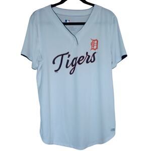 MLB Detroit Tigers Jersey Womens XL TX3 Cool Fabric White Blue Detail Sport Fan